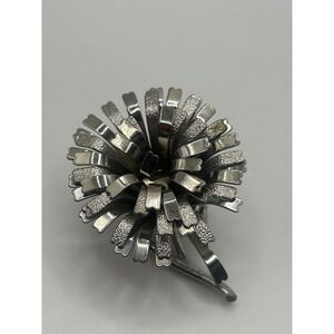 Vintage Silver Tone Flower Brooch Layered Textured Petal Costume Jewelry